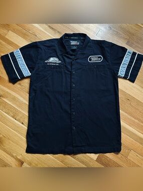 Harley-Davidson‎ Black Short-Sleeve Button-Up Shirt with Patch Logos